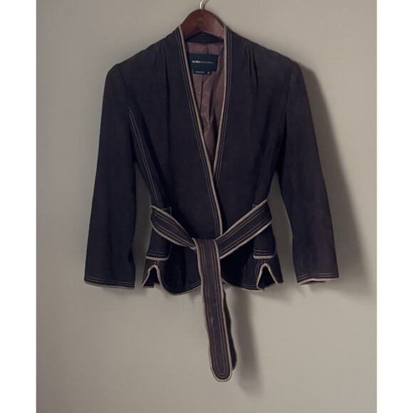 Vintage 90’s Y2K Suede Jacket XS Brown Boho Western Belted - Picture 2 of 8